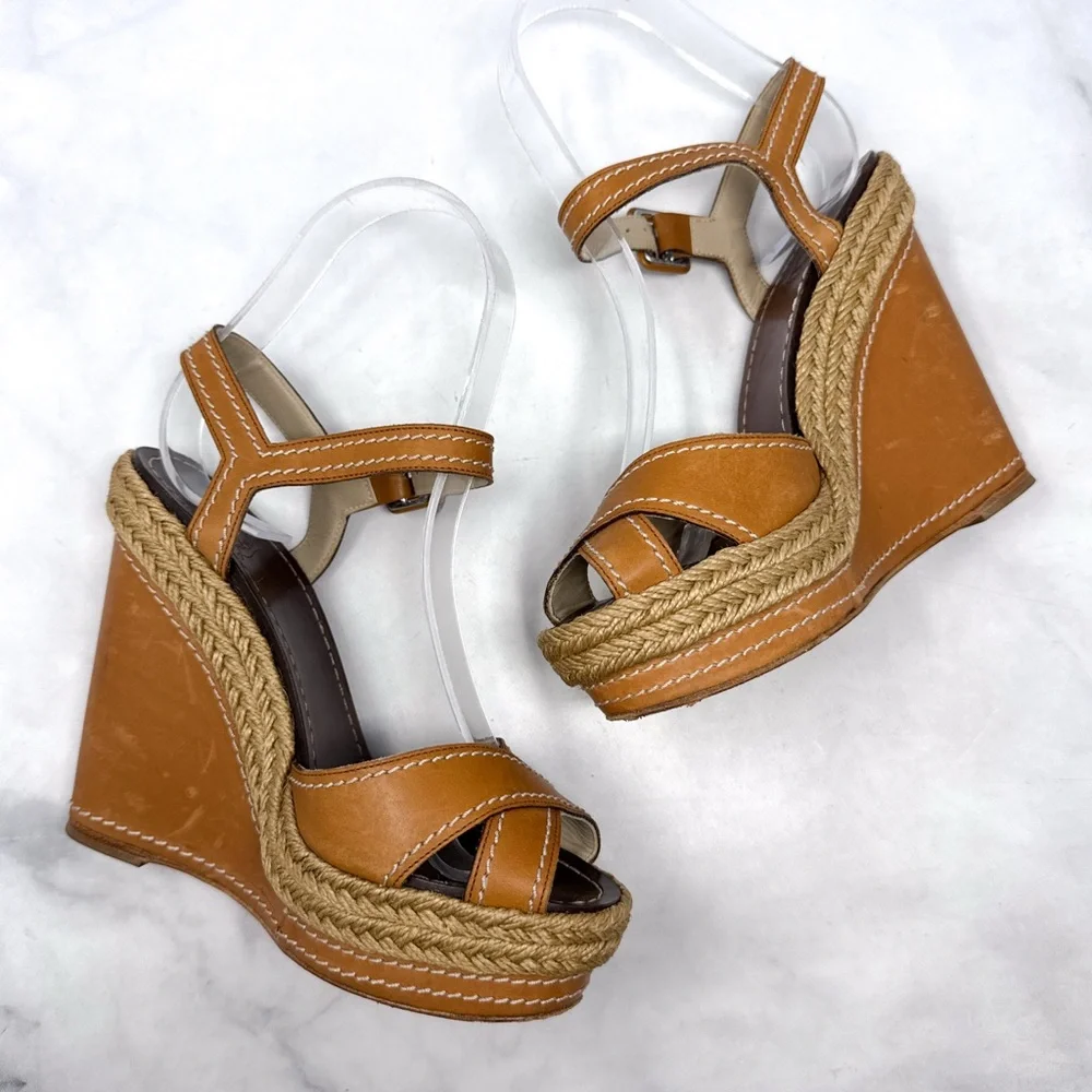 Christian Louboutin Vintage Y2K Almeria Leather Platform Espadrille Sandal Heels